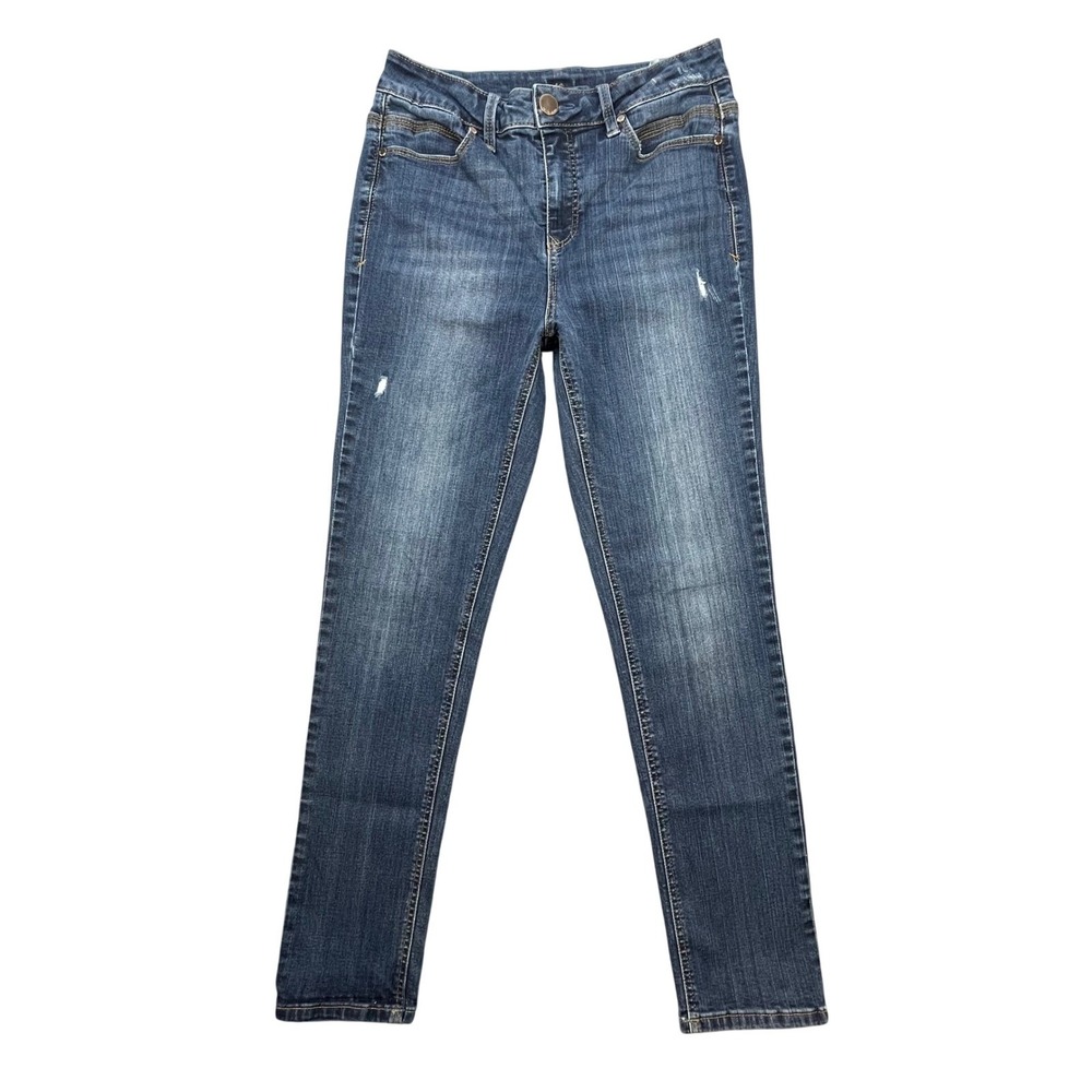 Seven7 Blue Skinny Jeans Tummyless Distressed Denim Women 8